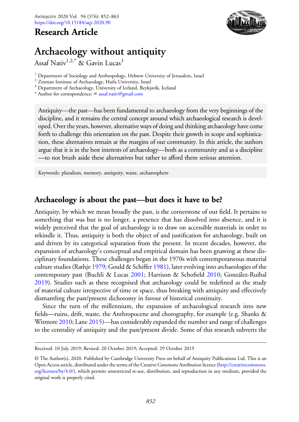 Archaeology Without Antiquity Assaf Nativ1,2,* & Gavin Lucas3