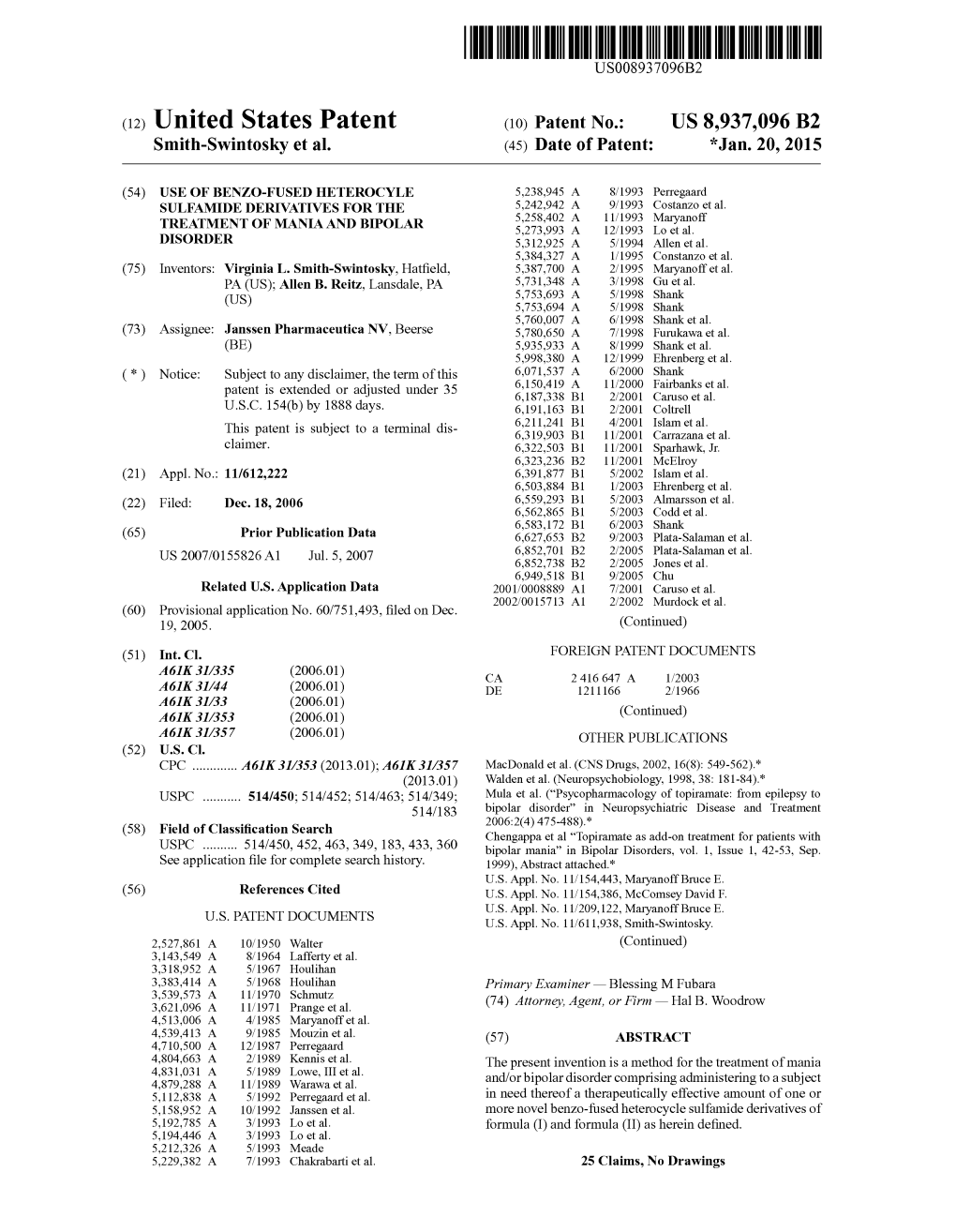 (12) United States Patent (10) Patent No.: US 8,937,096 B2 Smith-Swintosky Et Al