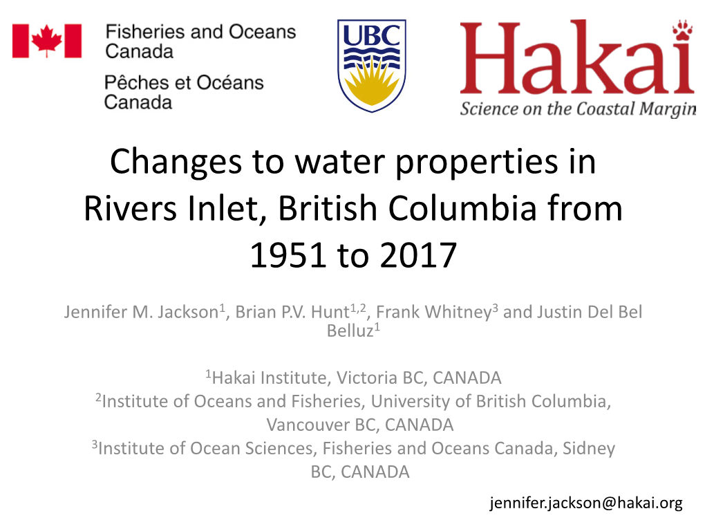 Changes to Water Properties in Rivers Inlet, British Columbia from 1951 to 2017