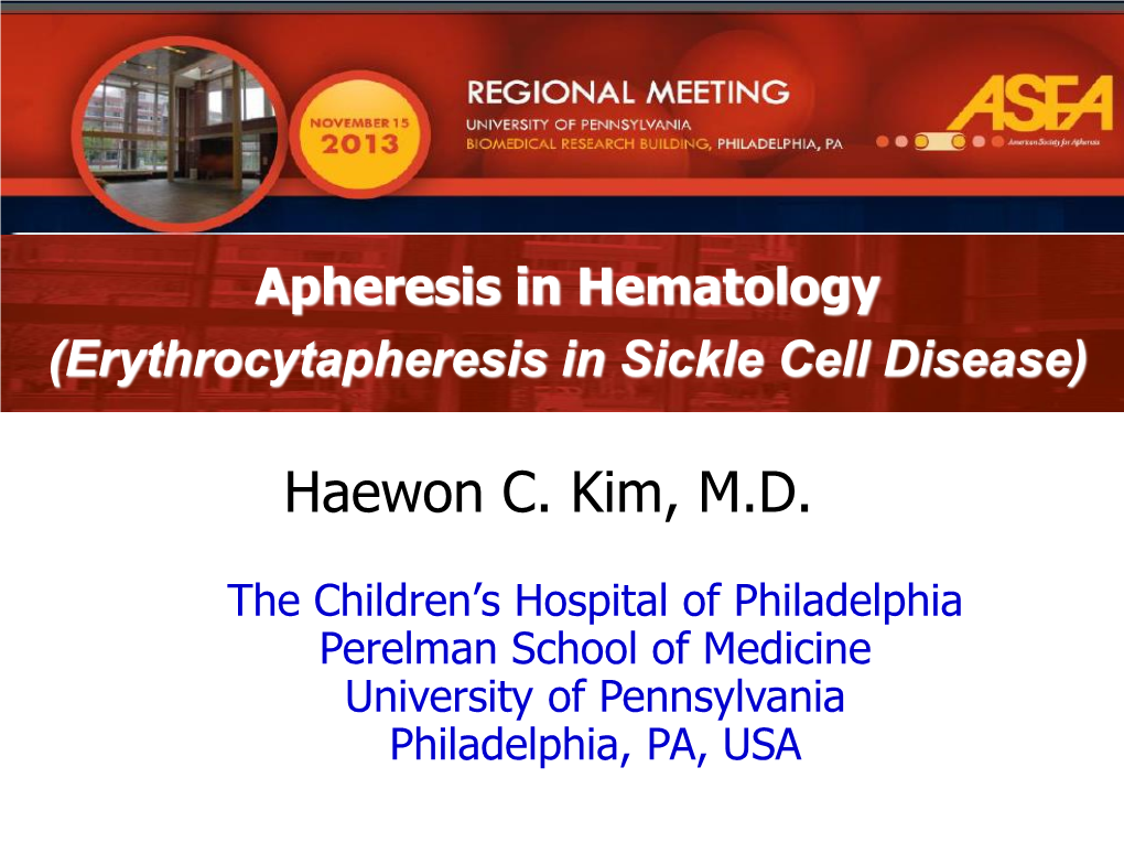 Erythrocytapheresis in Sickle Cell Disease)