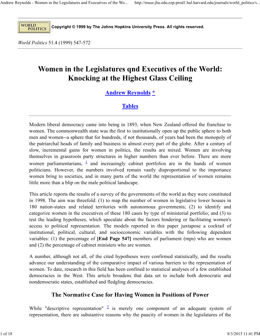 Andrew Reynolds - Women in the Legislatures and Executives of the Wo
