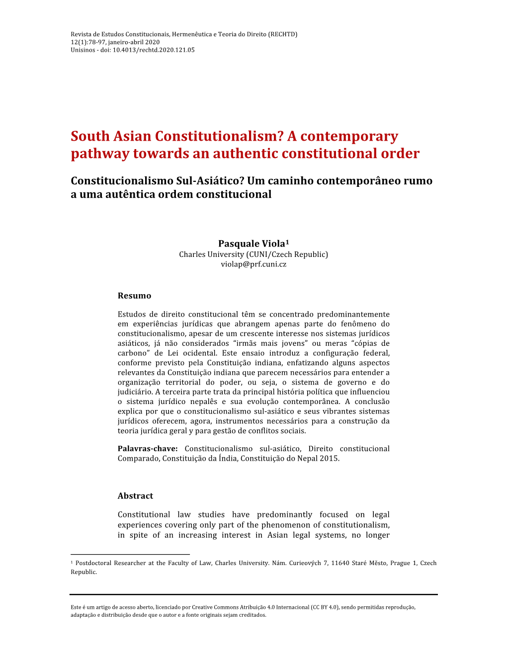 South Asian Constitutionalism? a Contemporary Pathway Towards an Authentic Constitutional Order