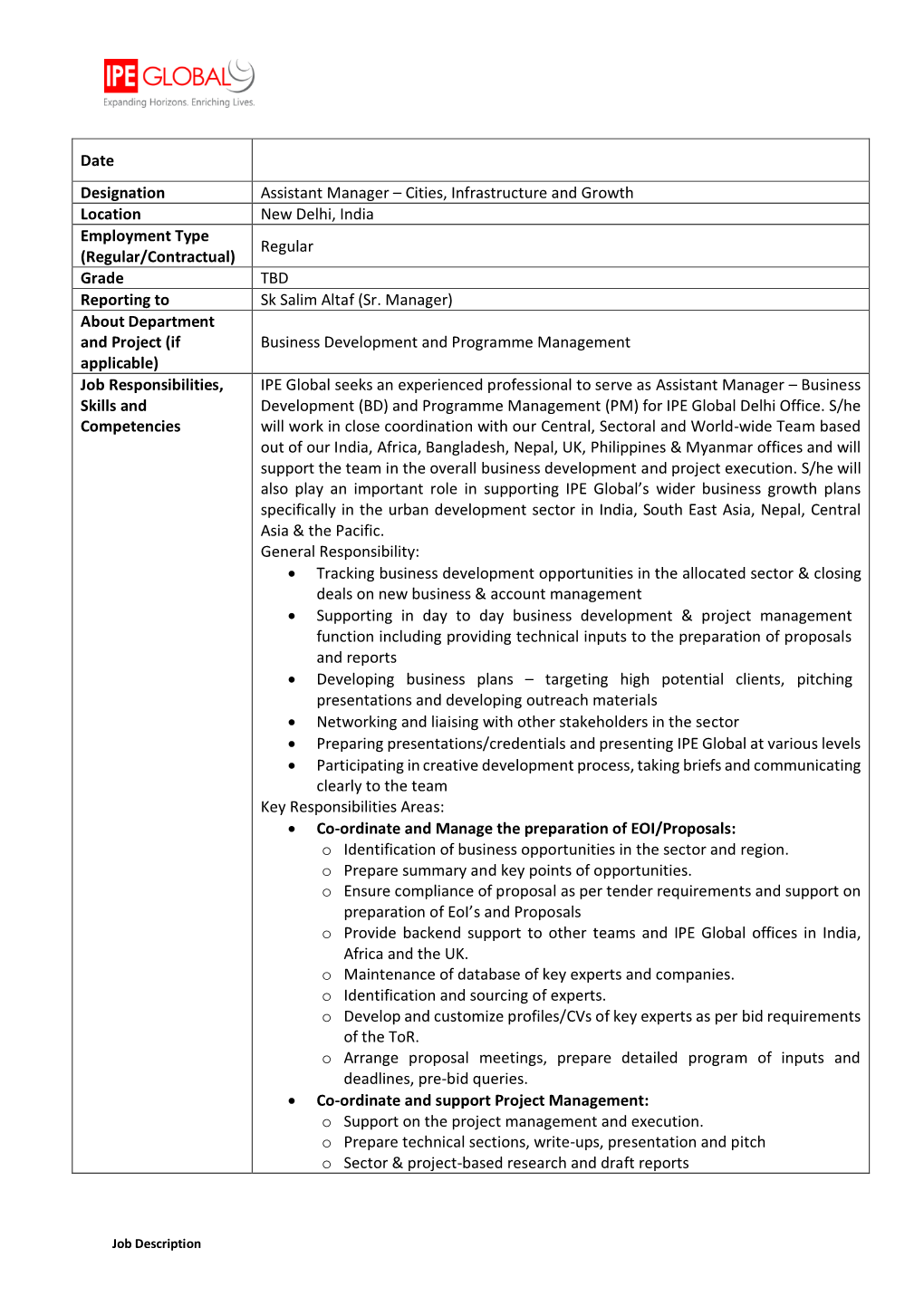 Date Designation Assistant Manager – Cities