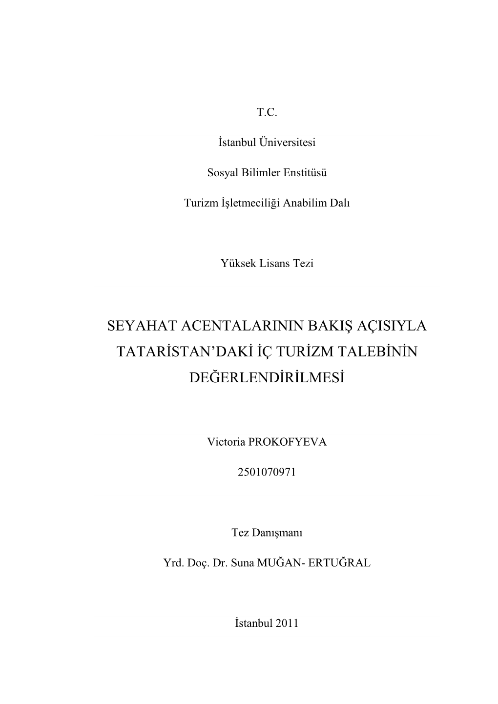 Seyahat Acentalarinin Bakiş Açisiyla Tataristan'daki Iç