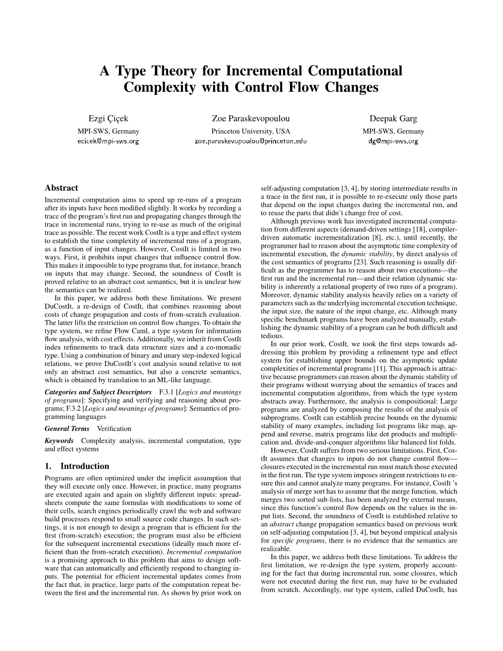 A Type Theory for Incremental Computational Complexity with Control Flow Changes