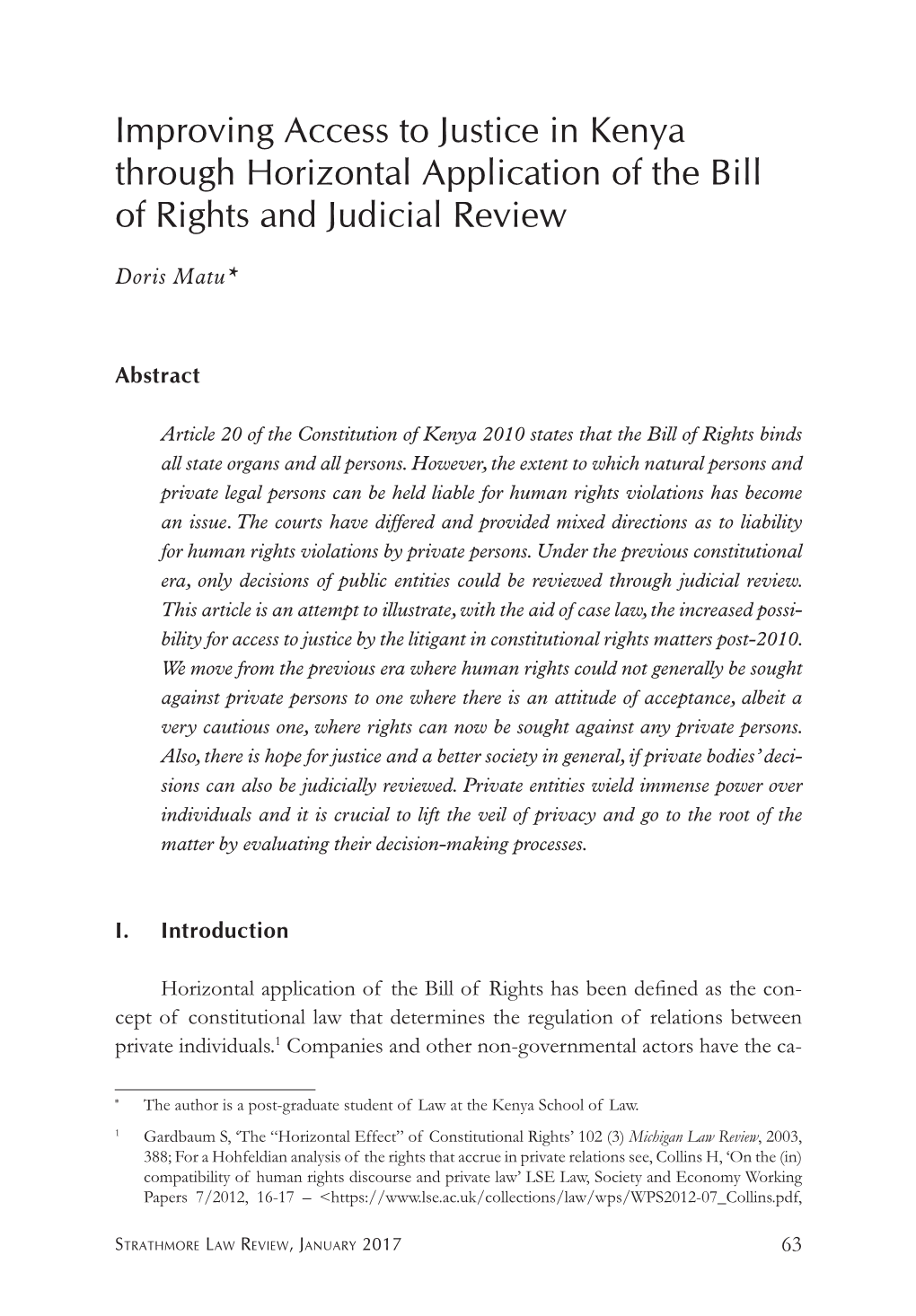 Improving Access to Justice in Kenya Through Horizontal Application of the Bill of Rights and Judicial Review