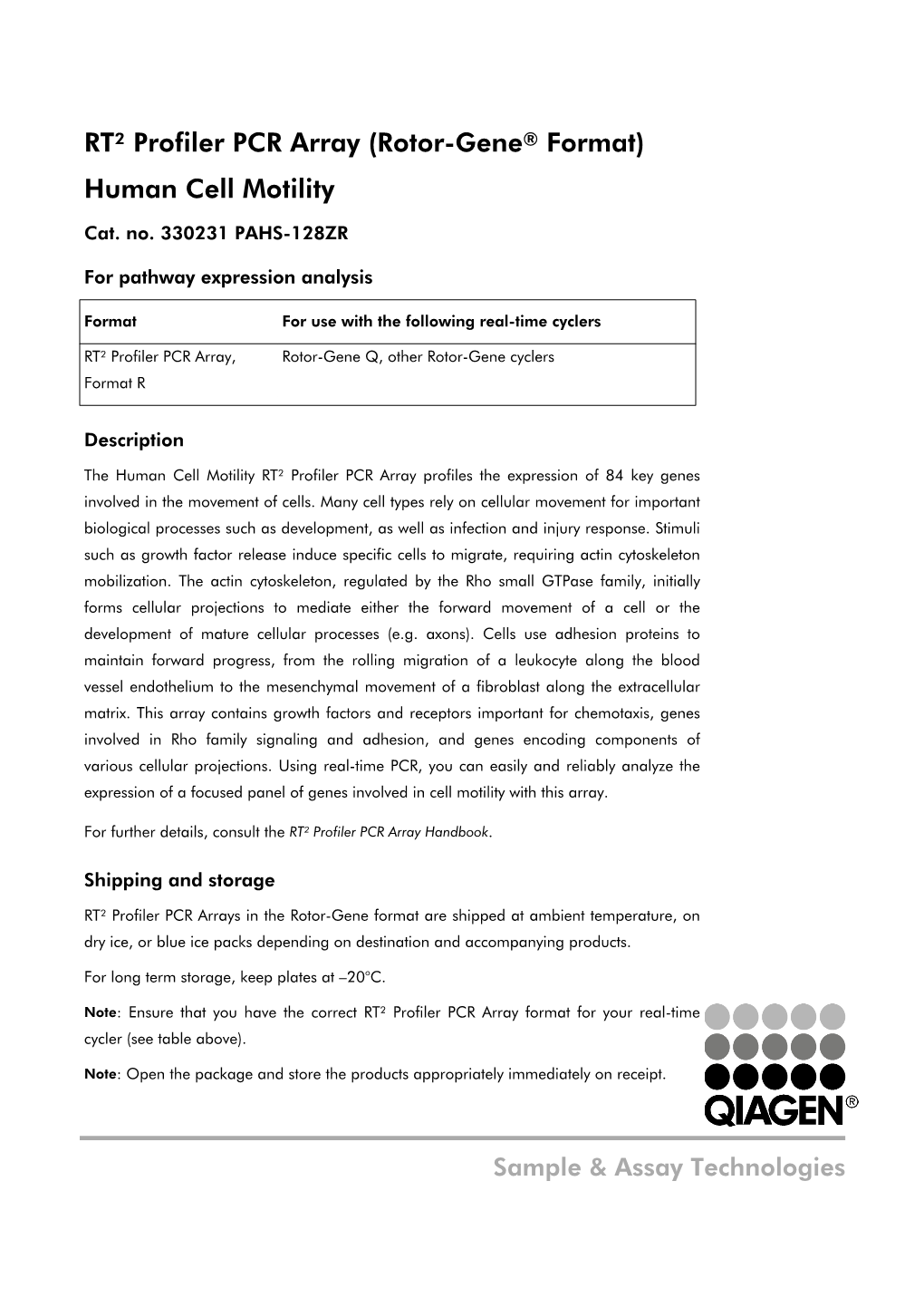 RT² Profiler PCR Array (Rotor-Gene® Format) Human Cell Motility