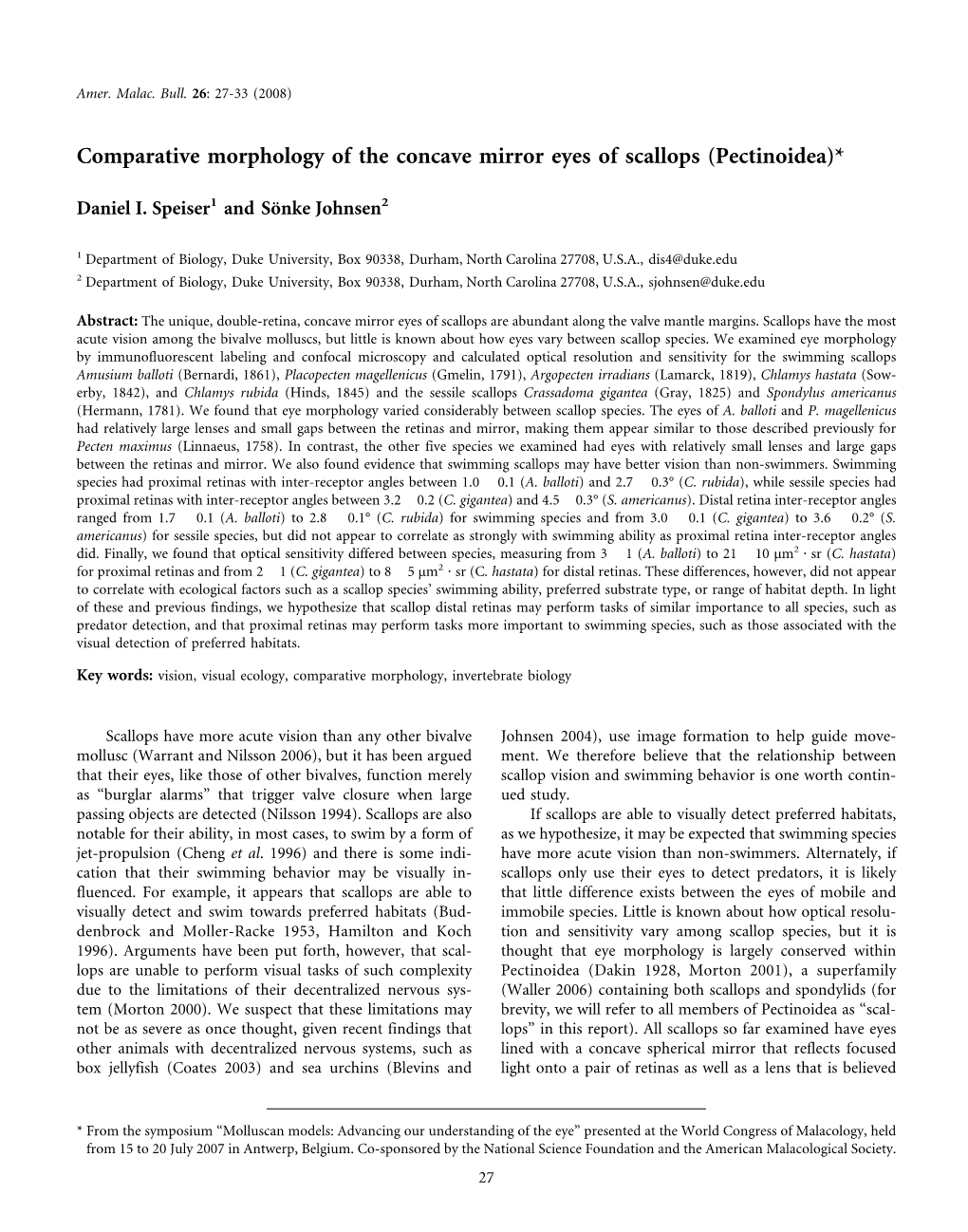 Comparative Morphology of the Concave Mirror Eyes of Scallops (Pectinoidea)*