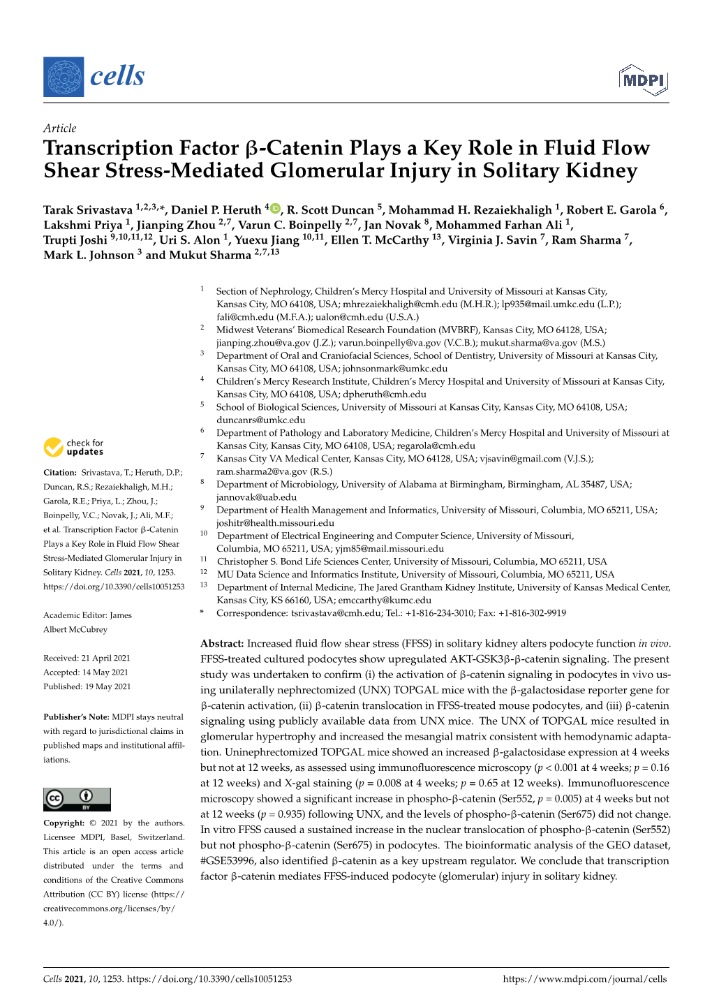 Transcription Factor -Catenin Plays a Key Role in Fluid Flow Shear Stress