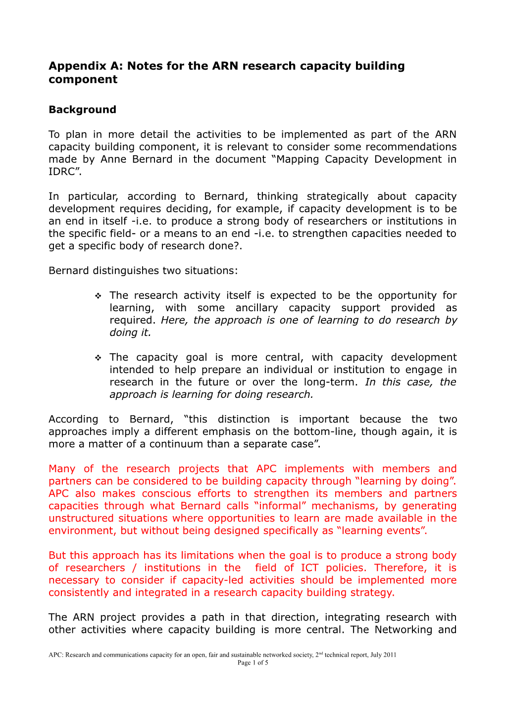 Appendix A: Notes for the ARN Research Capacity Building Component