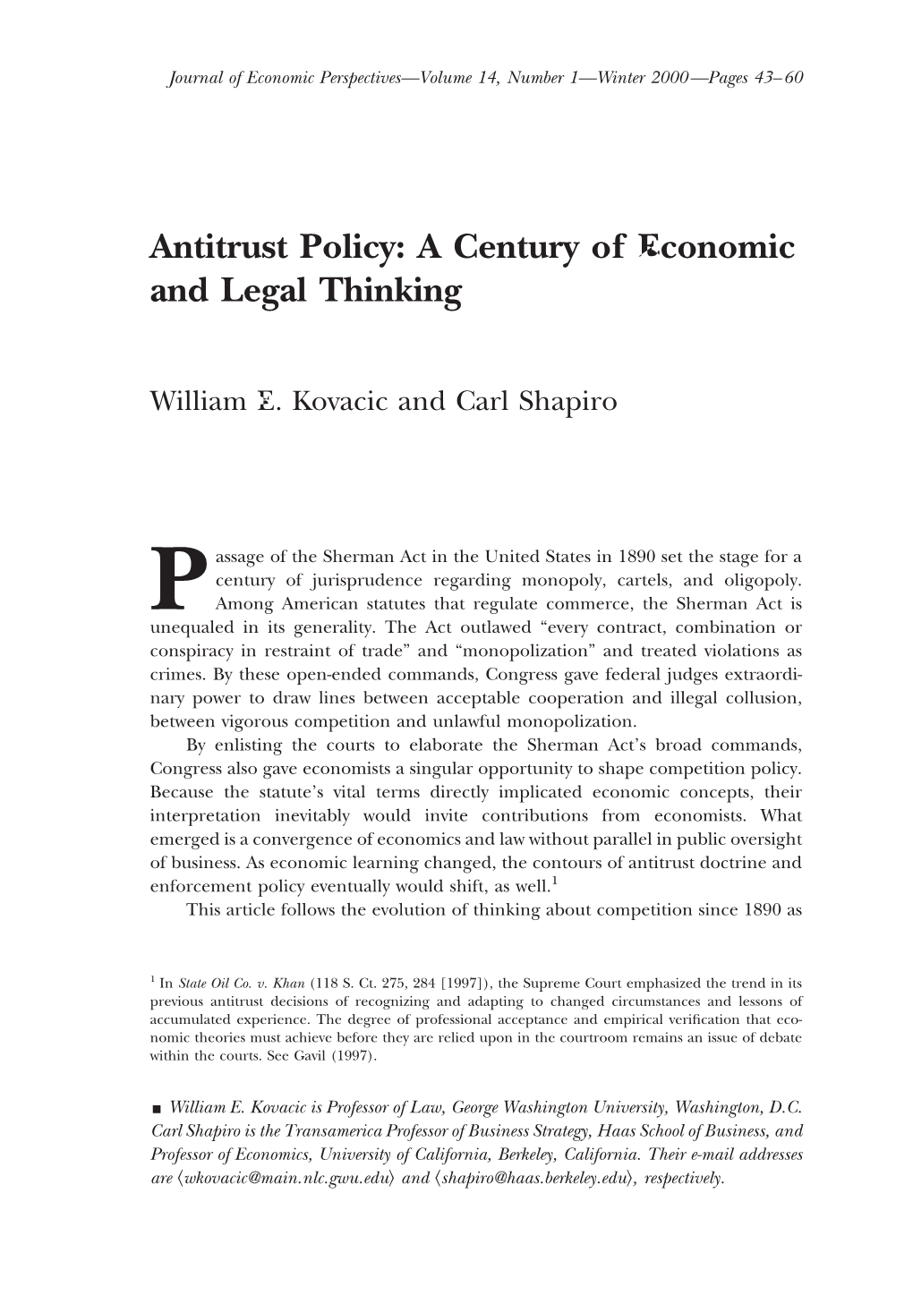 A Century of Economic and Legal Thinking