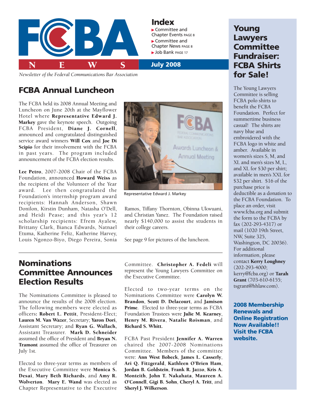July 2008 FCBA Shirts Newsletter of the Federal Communications Bar Association for Sale!