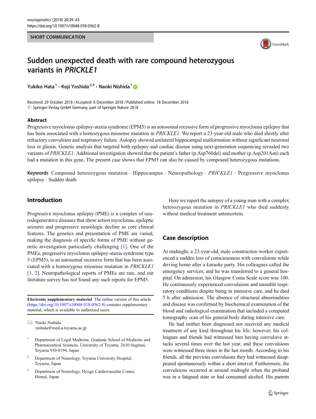 Sudden Unexpected Death with Rare Compound Heterozygous Variants in PRICKLE1