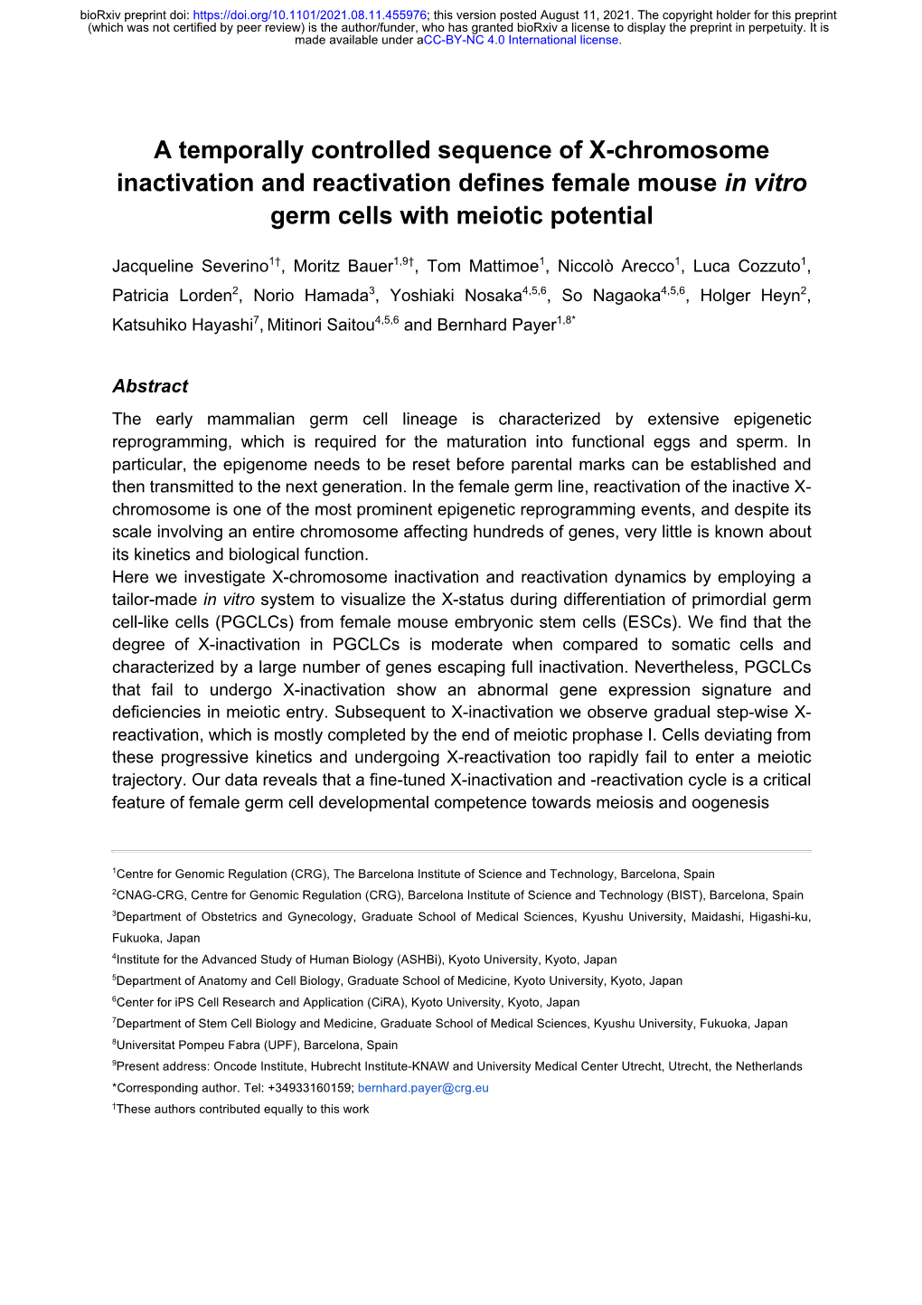 A Temporally Controlled Sequence of X-Chromosome Inactivation and Reactivation Defines Female Mouse in Vitro Germ Cells with Meiotic Potential