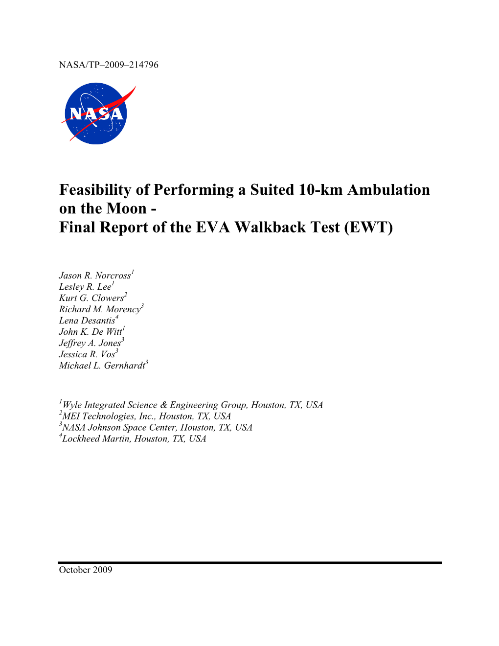 Final Report of the EVA Walkback Test (EWT)