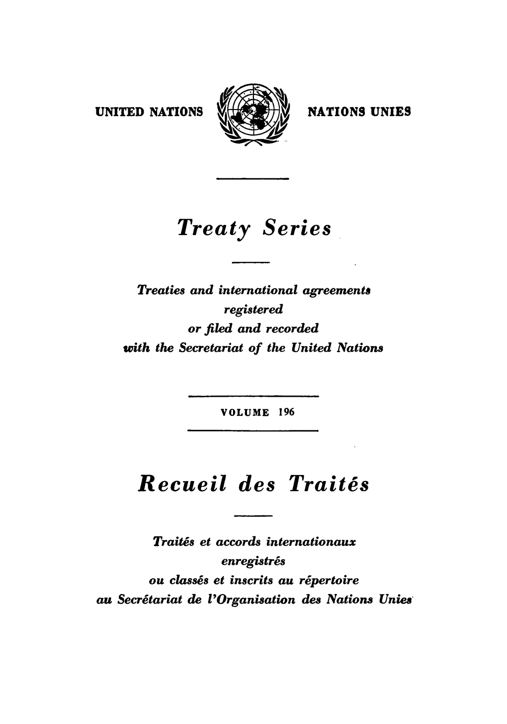 Treaty Series Recueil Des Traites