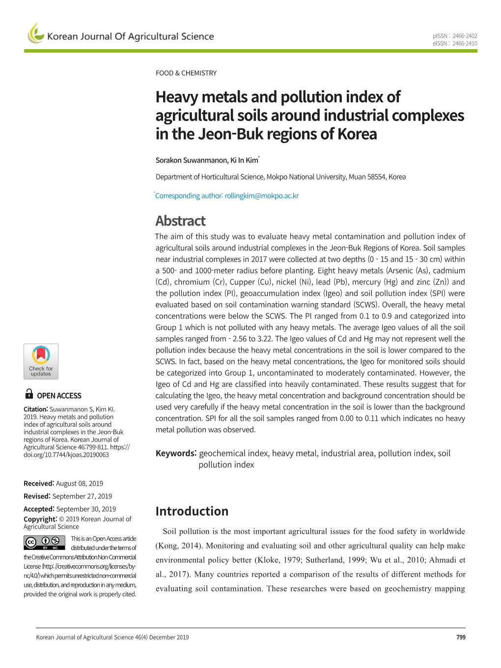Heavy Metals and Pollution Index of Agricultural Soils Around Industrial Complexes in the Jeon-Buk Regions of Korea