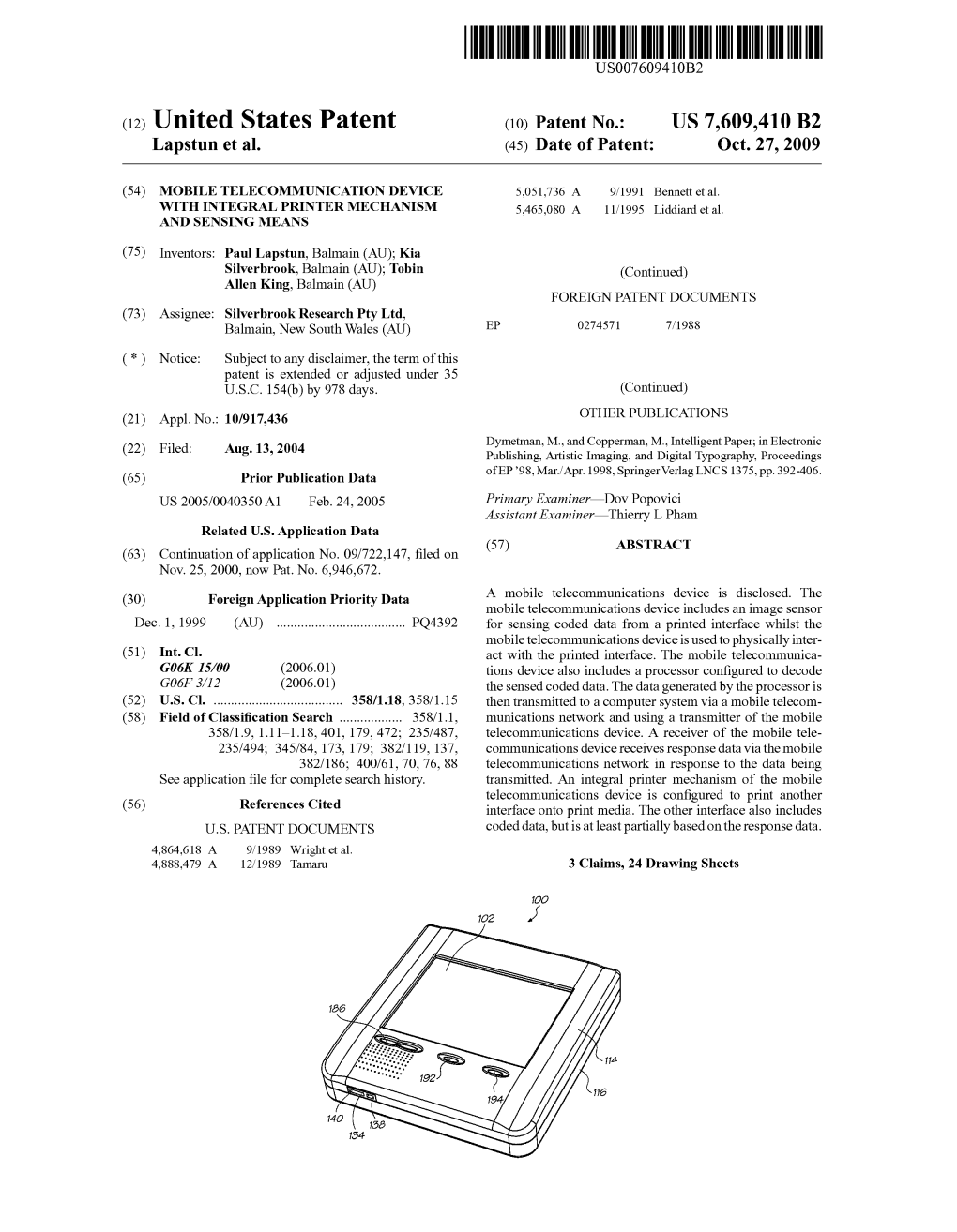 (12) United States Patent (10) Patent N0.: US 7,609,410 B2 Lapstun Et A]