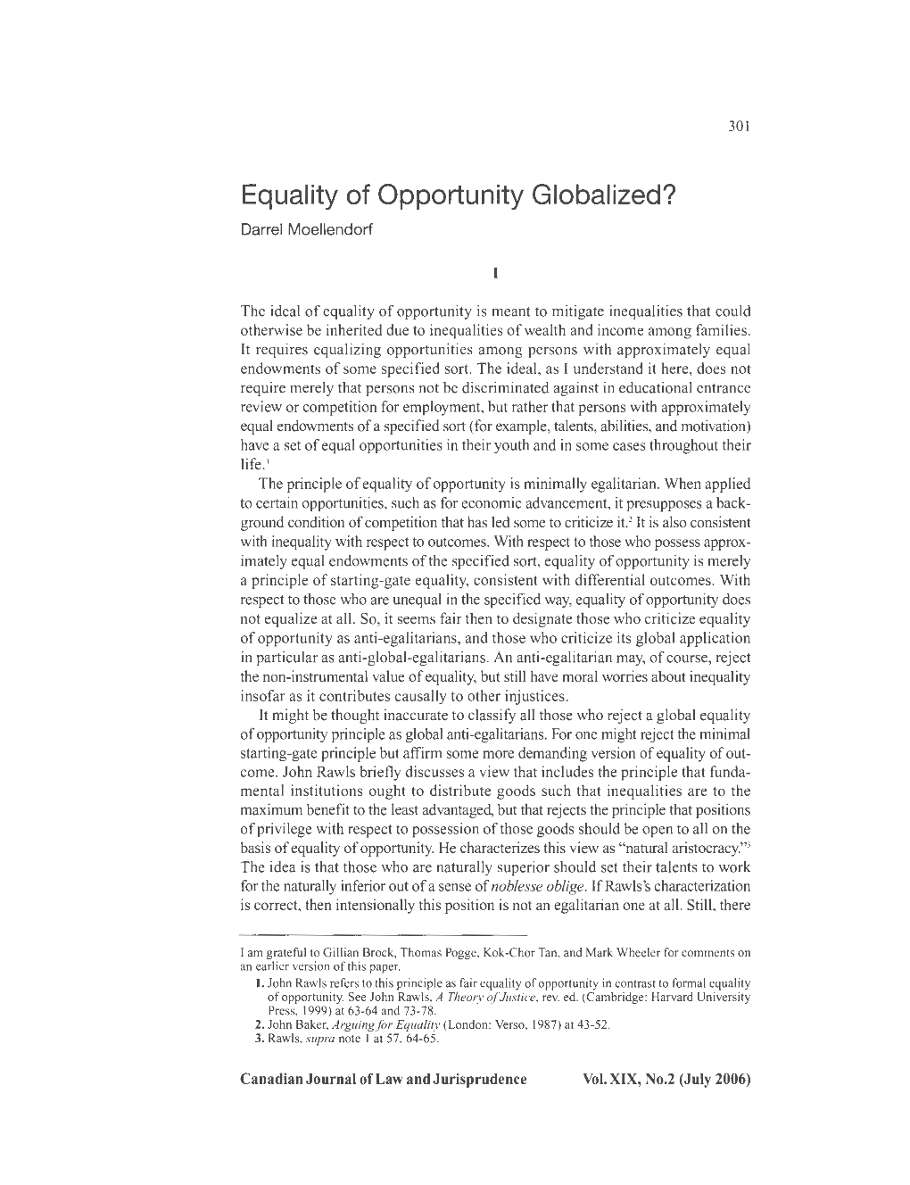 Equality of Opportunity Globalized? Darrel Moellendorf