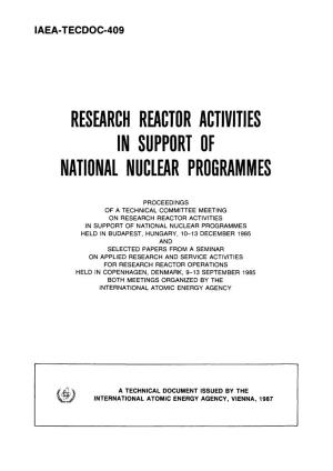 Research Reactor Activities in Support of National Nuclear Programmes