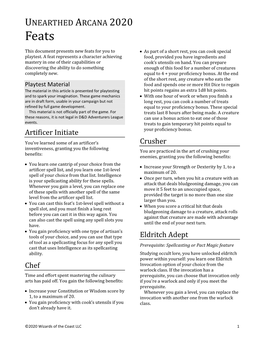 UNEARTHED ARCANA 2020 Feats