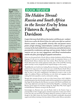 The Hidden Thread: Russia and South Africa in the Soviet Era by Irina
