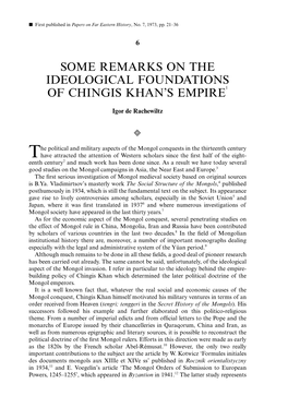 Some Remarks on the Ideological Foundations of Chingis Khan's Empire