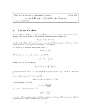 Lecture 0: Review on Probability and Statistics 0.1 Random Variables