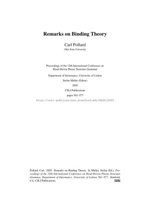 Remarks on Binding Theory