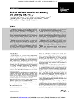 Menthol Smokers: Metabolomic Profiling and Smoking Behavior