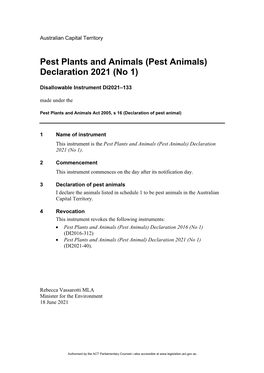 Pest Animals) Declaration 2021 (No 1)