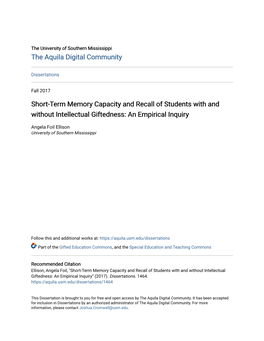 Short-Term Memory Capacity and Recall of Students with and Without Intellectual Giftedness: an Empirical Inquiry