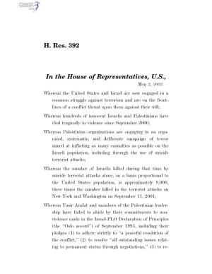H. Res. 392 in the House of Representatives, U.S