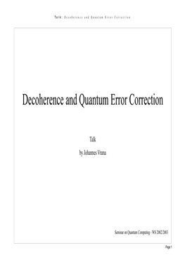 Decoherence and Quantum Error Correction