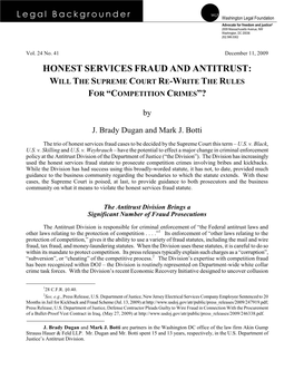 Honest Services Fraud and Antitrust: Will the Supreme Court Re-Write the Rules for “C Ompetition Crimes ”?