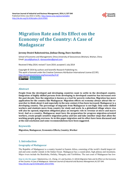 Migration Rate and Its Effect on the Economy of the Country: a Case of Madagascar