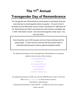 The 11 Annual Transgender Day of Remembrance