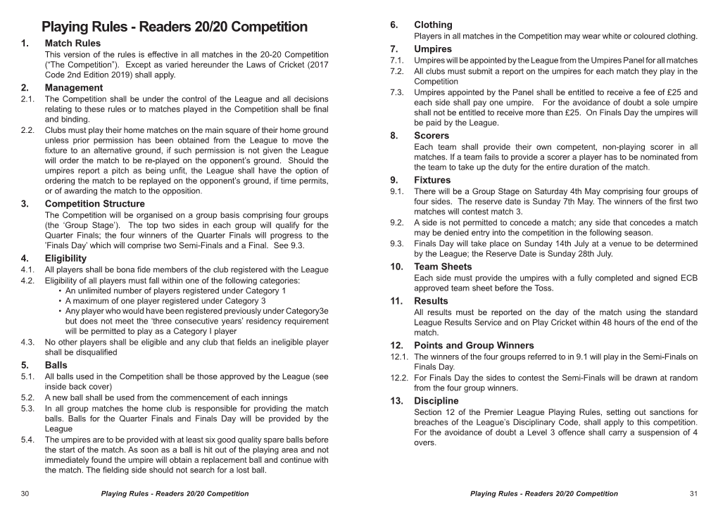 20/20 Competitions Rules