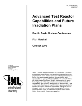 Advanced Test Reactor Capabilities and Future Irradiation Plans