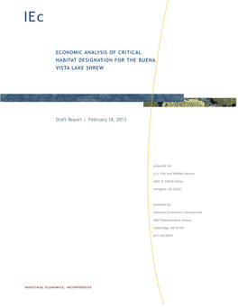 Draft Economic Analysis of Critical Habitat Designation for the Buena Vista Lake Shrew, Draft, Prepared for the U.S