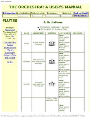 Flutes: Articulations the ORCHESTRA: a USER's MANUAL