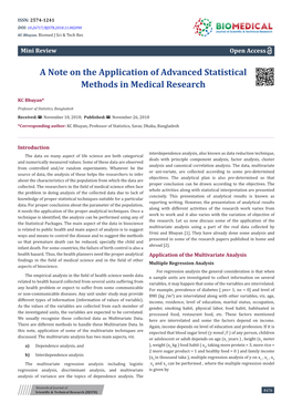 A Note on the Application of Advanced Statistical Methods in Medical Research