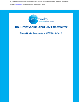 The Bronxworks April 2020 Newsletter