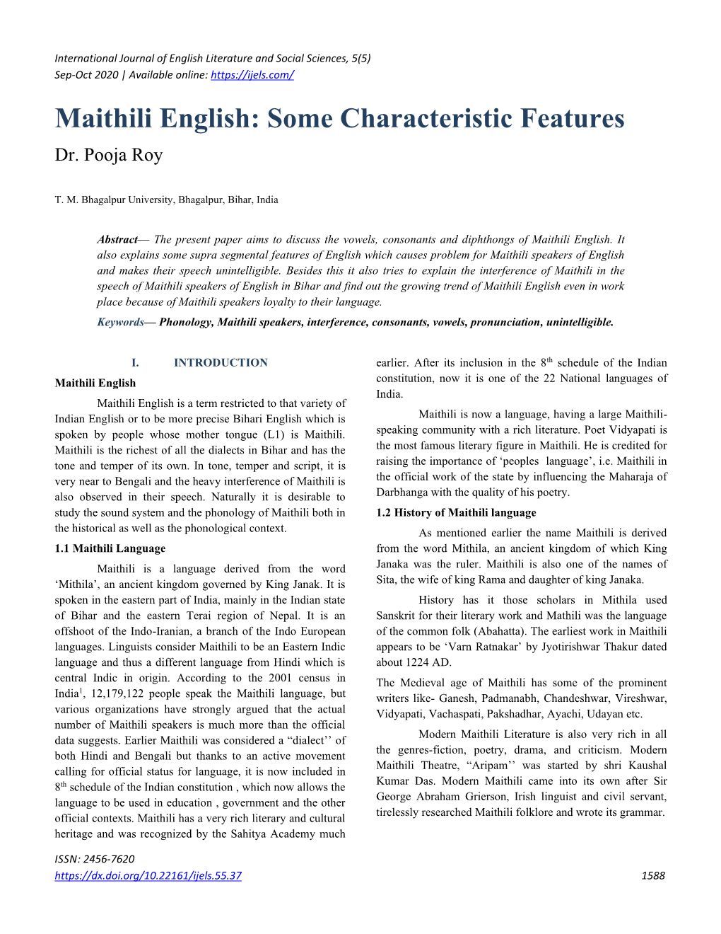 Maithili English: Some Characteristic Features Dr