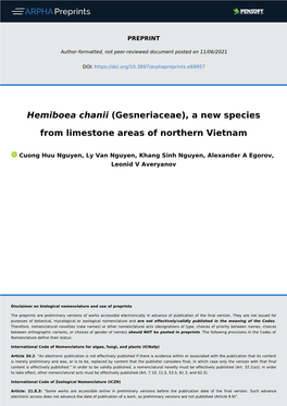 Hemiboea Chanii (Gesneriaceae), a New Species