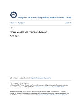 Tender Mercies and Thomas S. Monson
