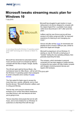 Microsoft Tweaks Streaming Music Plan for Windows 10 7 July 2015