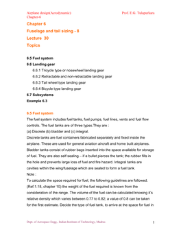 Chapter 6 Fuselage and Tail Sizing - 8 Lecture 30 Topics