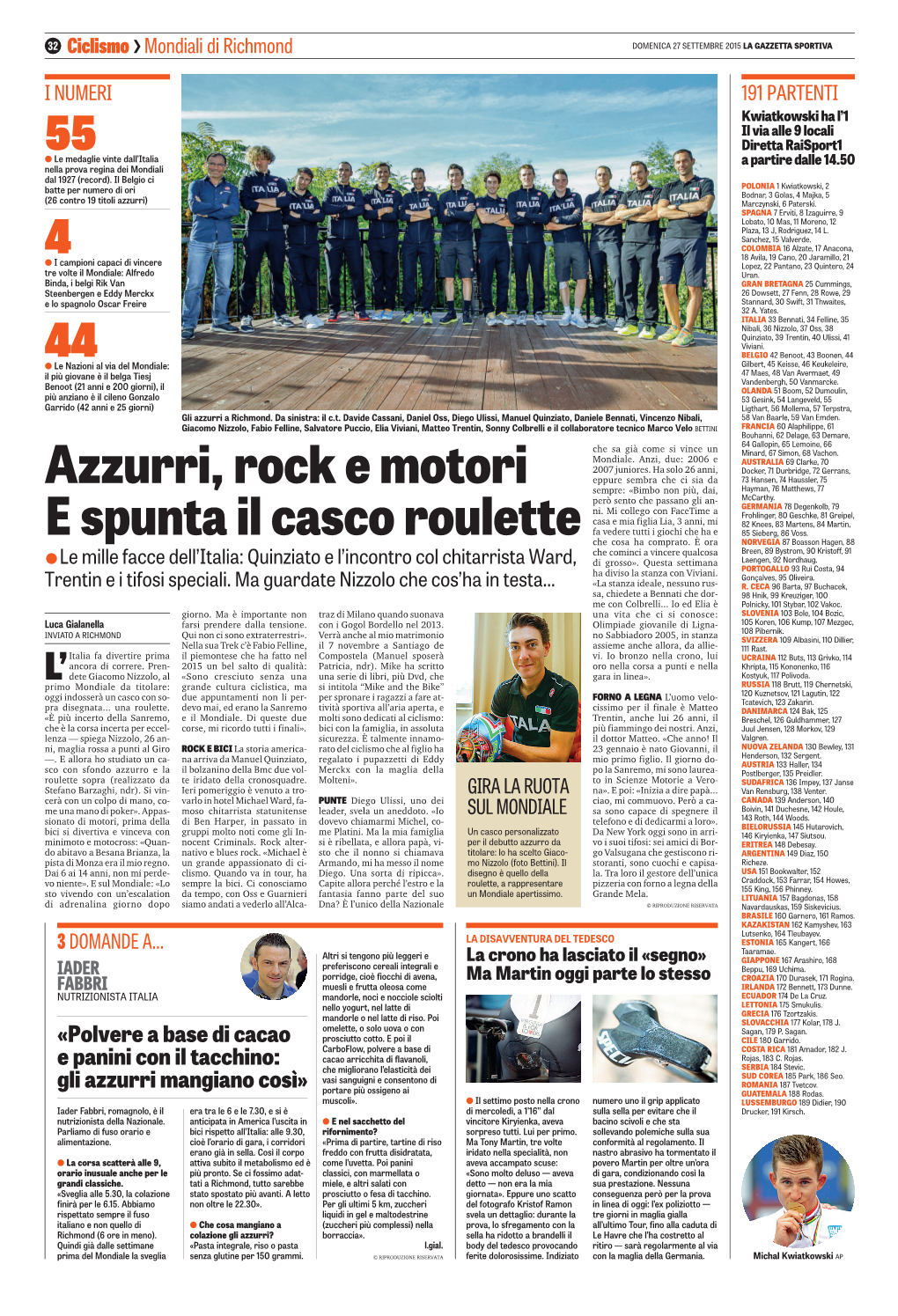 Azzurri, Rock E Motori E Spunta Il Casco Roulette