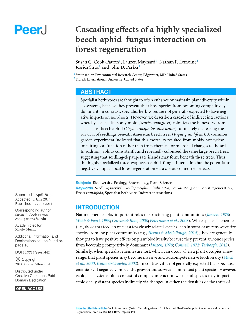 Cascading Effects of a Highly Specialized Beech-Aphid--Fungus